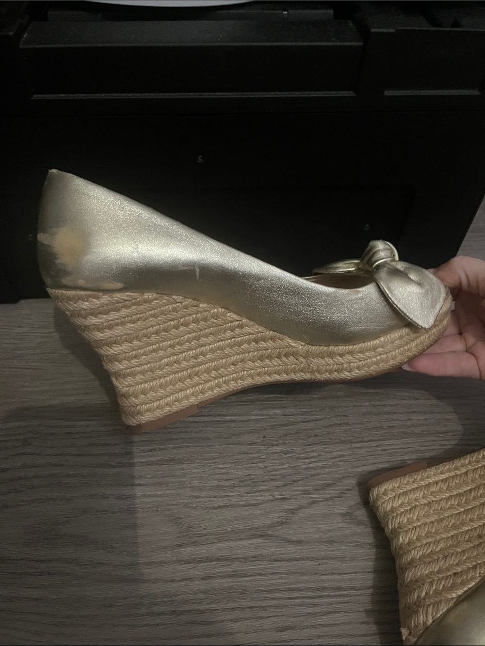Tory Burch Metallic Gold Knot Peep-Toe Wedge Espadrille - Picture 5 of 13